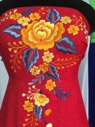Vải áo dài tơ tằm thêu hoa