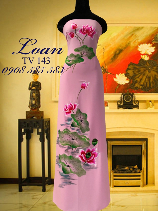 Vải áo dài vẽ hoa sen