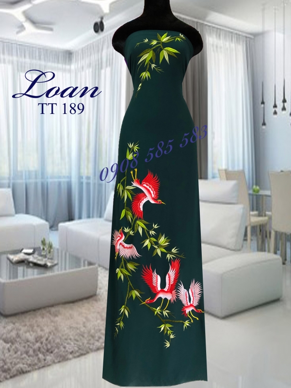 Vải áo dài thêu hạc