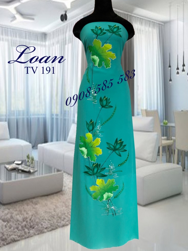 Vải áo dài vẽ hoa sen