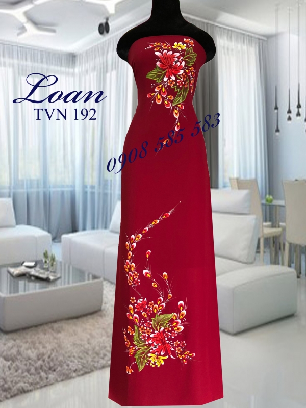 Vải áo dài vẽ nổi hoa cúc