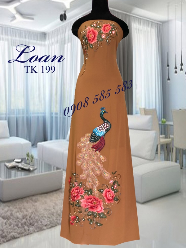 Vải áo dài kết đá chim công