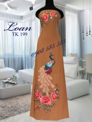 Vải áo dài kết đá chim công