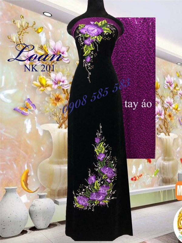 Vải áo dài nhung kết phối tay ren