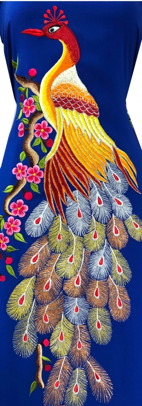 Vải áo dài thêu chim công