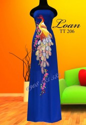 Vải áo dài thêu chim công