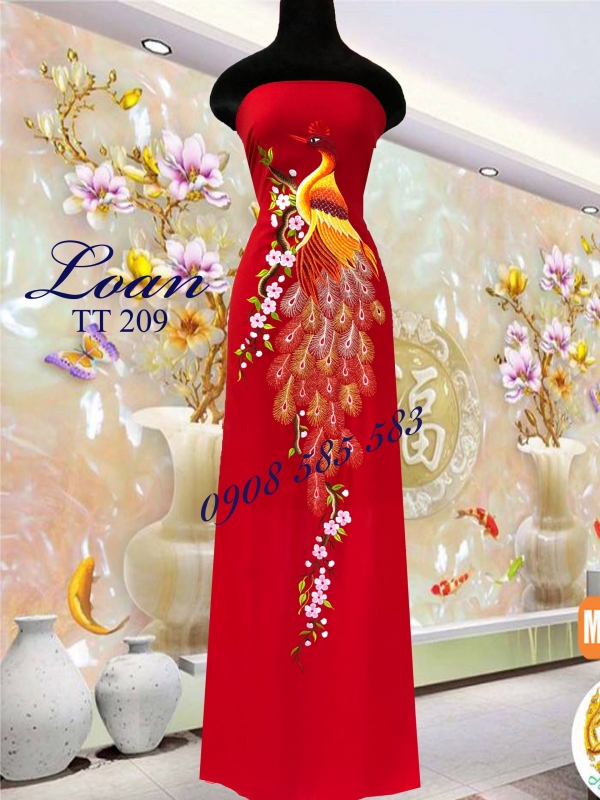 Vải áo dài thêu chim công