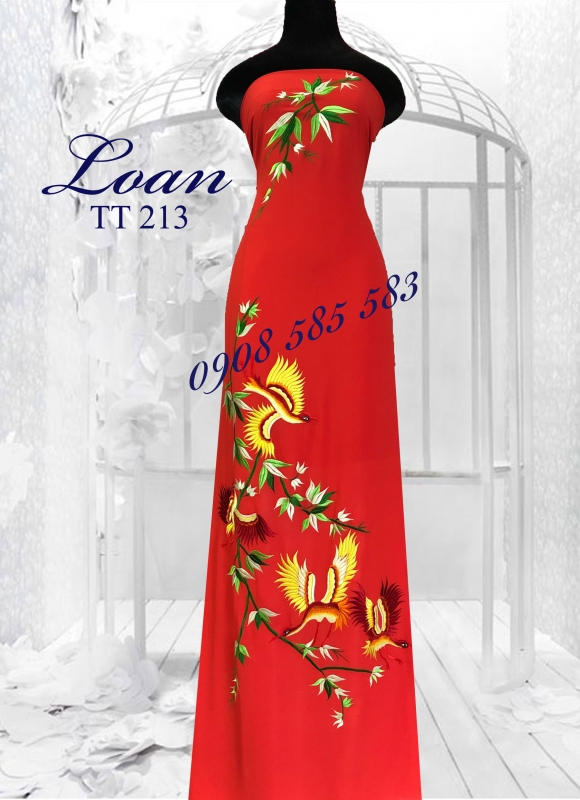 Vải áo dài thêu hạc