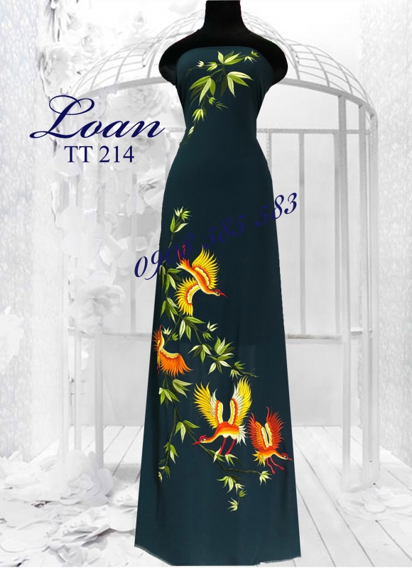 Vải áo dài thêu hạc