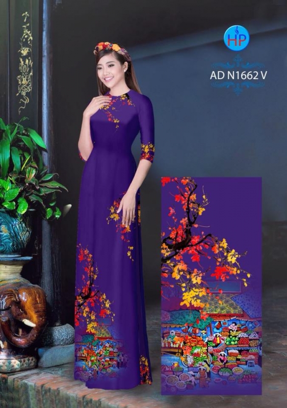 Vải áo dài phong cảnh Tết