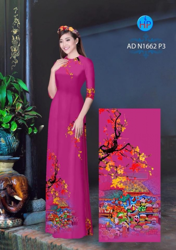 Vải áo dài phong cảnh Tết