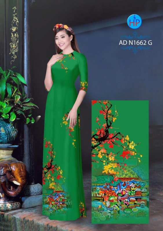 Vải áo dài phong cảnh Tết