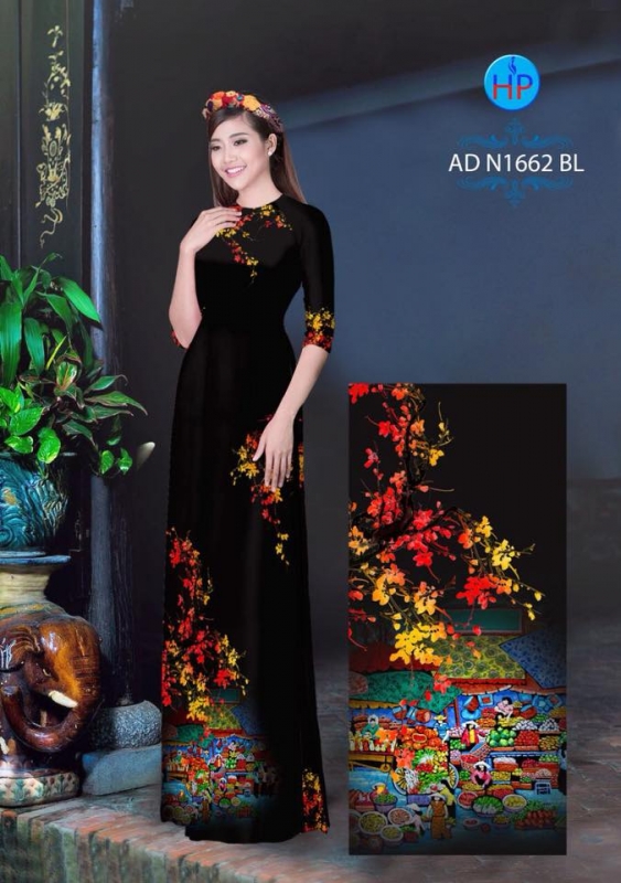 Vải áo dài phong cảnh Tết
