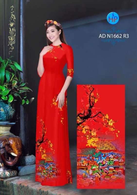 Vải áo dài phong cảnh Tết