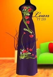 Vải áo dài thêu hoa sen