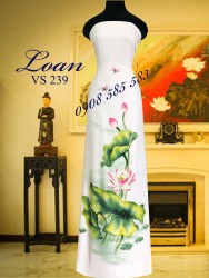 Vải áo dài vẽ hoa sen