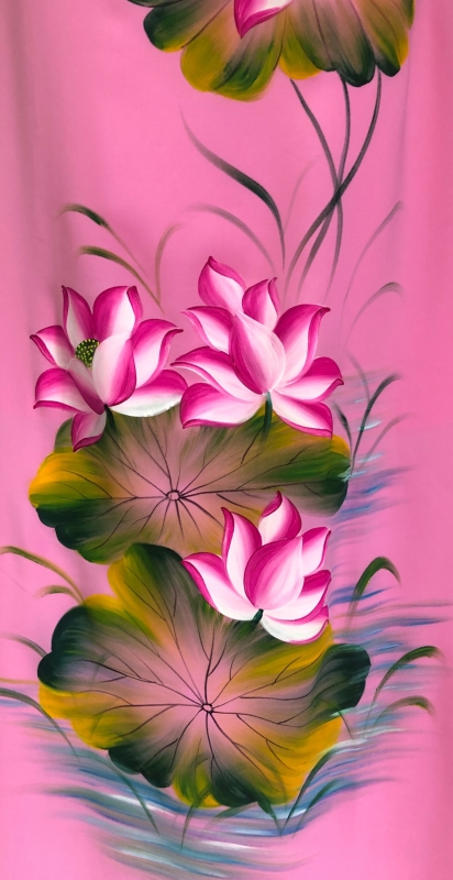 Vải áo dài vẽ hoa sen