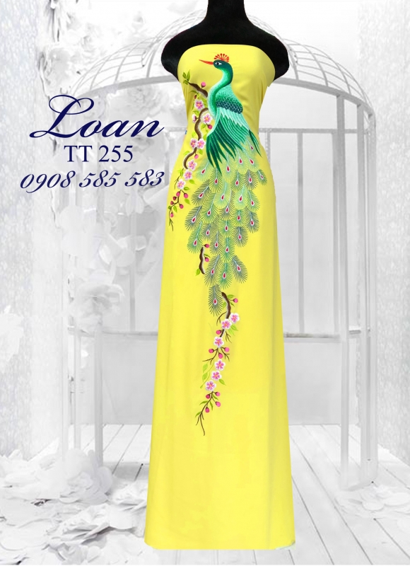 Vải áo dài thêm chim Công