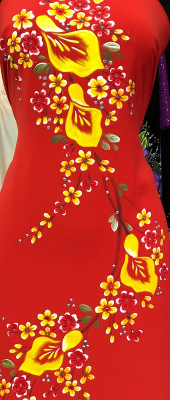 Vải áo dài vẽ hoa nổi
