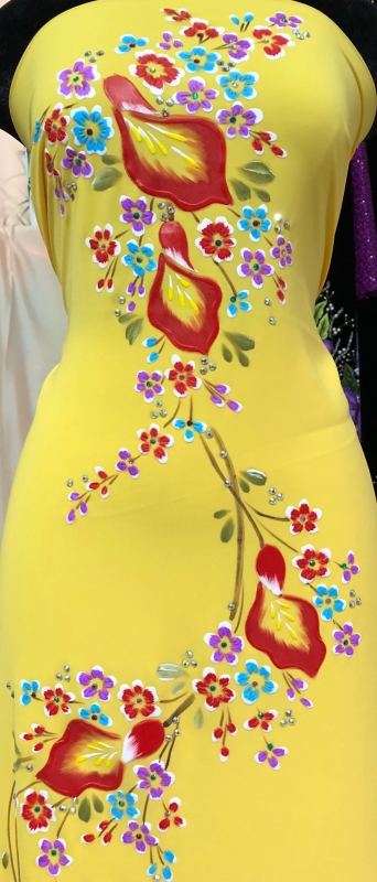 Vải áo dài vẽ hoa nổi
