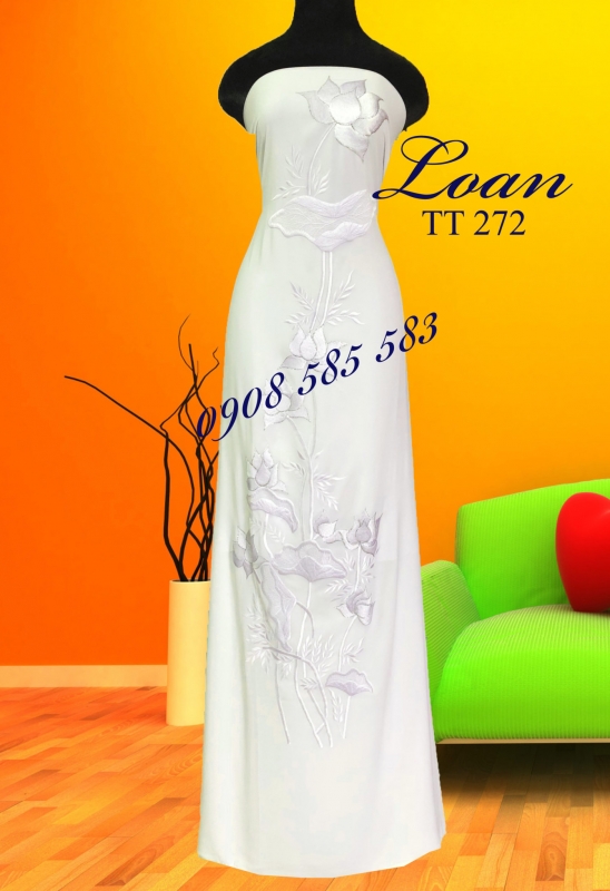 Vải áo dài thêu Hoa Sen