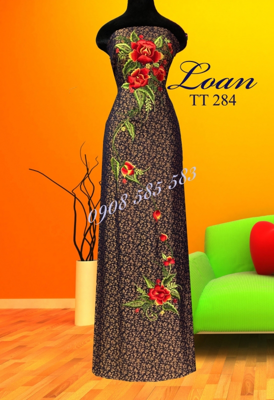 Vải áo dài tơ tằm thêu hoa