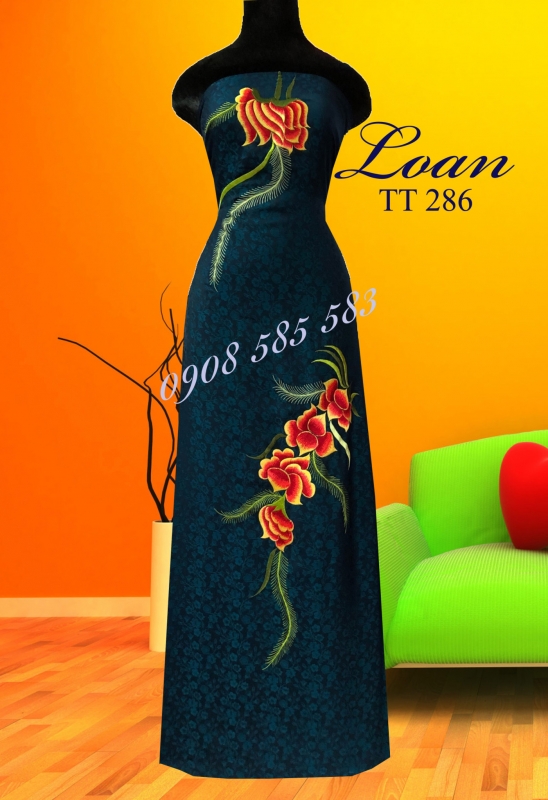 Vải áo dài tơ tằm thêu hoa