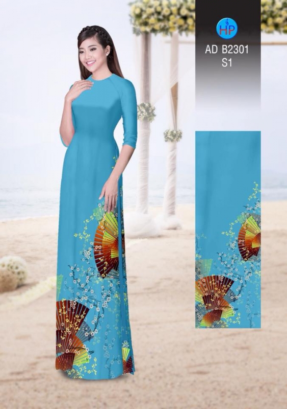 Vải áo dài họa tiết quạt giấy Vải áo dài họa tiết quạt giấy