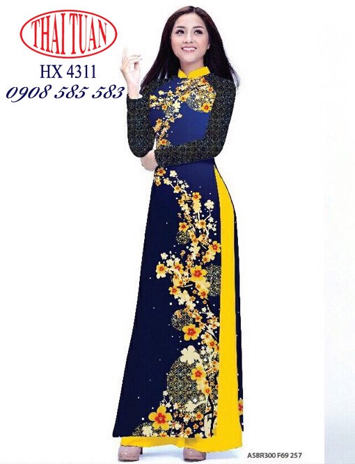 Vải áo dài tết hoa mai