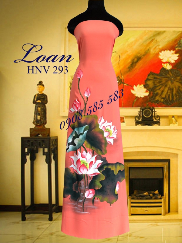 Vải áo dài vẽ cao cấp hoa Sen