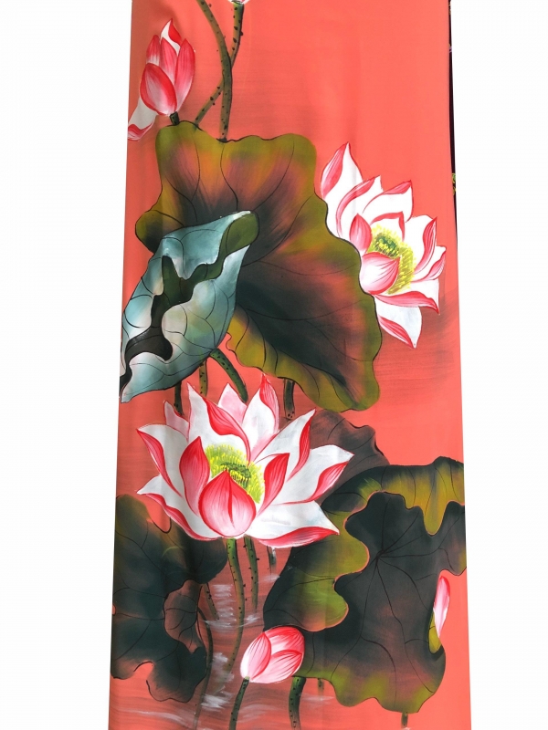 Vải áo dài vẽ cao cấp hoa Sen