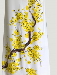 Vải áo dài vẽ hoa ngày Tết