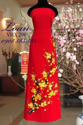 Vải áo dài vẽ hoa ngày Tết