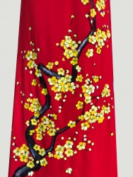 Vải áo dài vẽ hoa ngày Tết