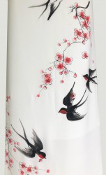 Vải áo dài vẽ chim én ngày Tết