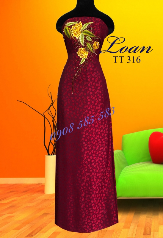 Vải áo dài tơ tằm thêu hoa