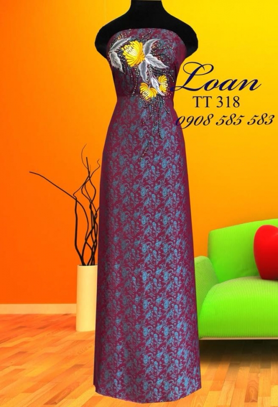 Vải áo dài tơ tằm thêu hoa