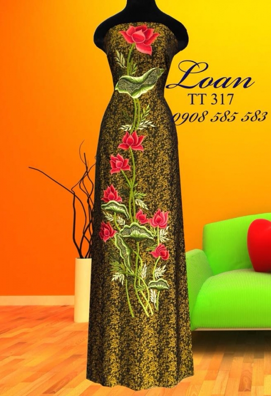 Vải áo dài tơ tằm thêu hoa
