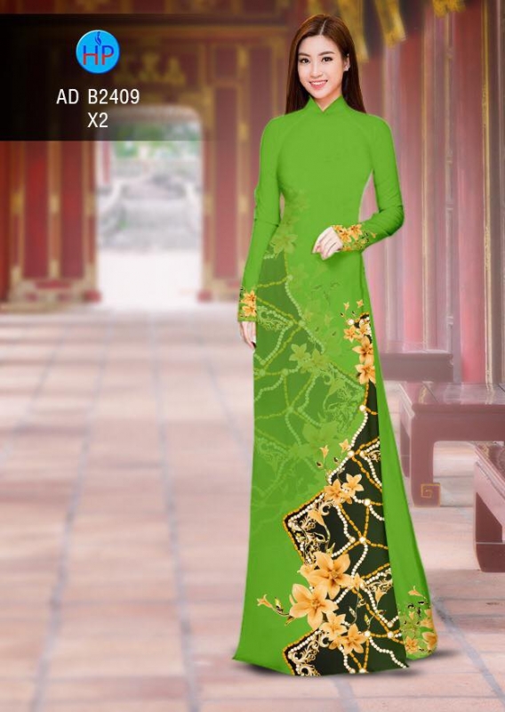 Vải áo dài hoa văn phối hoa