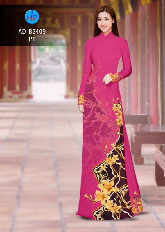 Vải áo dài hoa văn phối hoa