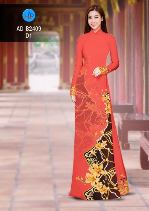 Vải áo dài hoa văn phối hoa