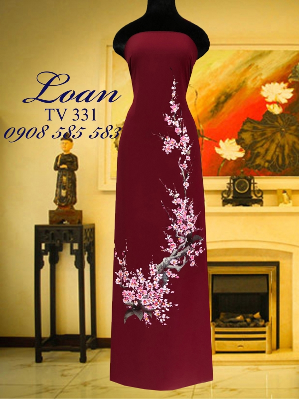 Áo dài vẽ hoa đào