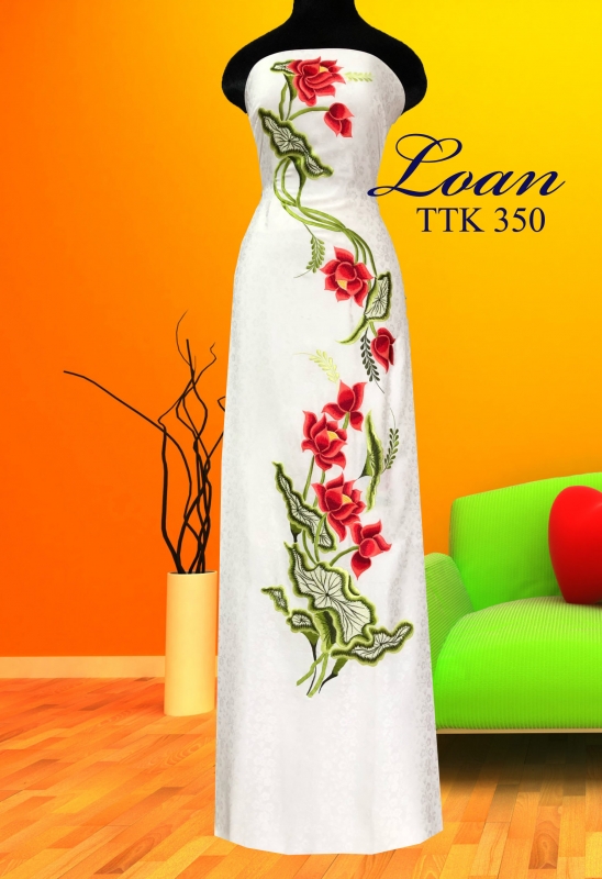 Áo dài tơ tằm thêu hoa Sen