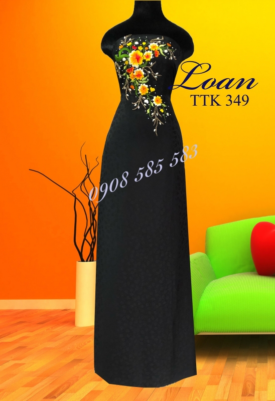 Áo dài tơ tằm thêu kết hoa