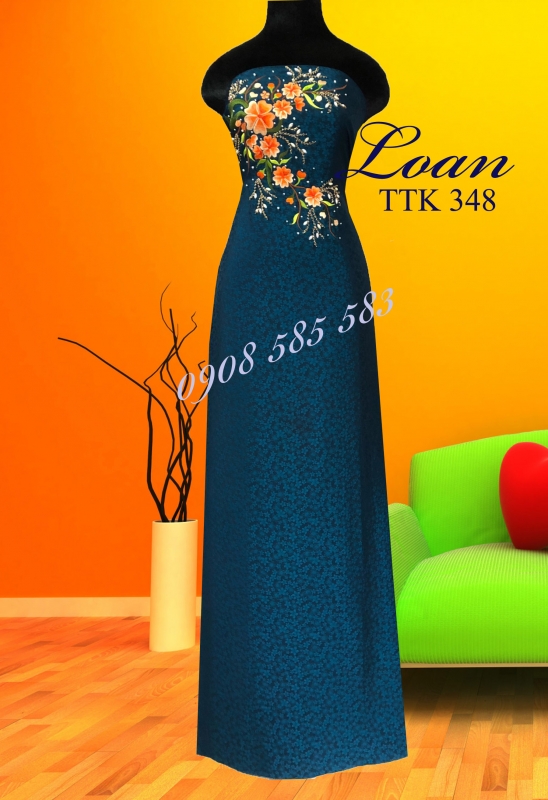 Áo dài tơ tằm thêu kết hoa