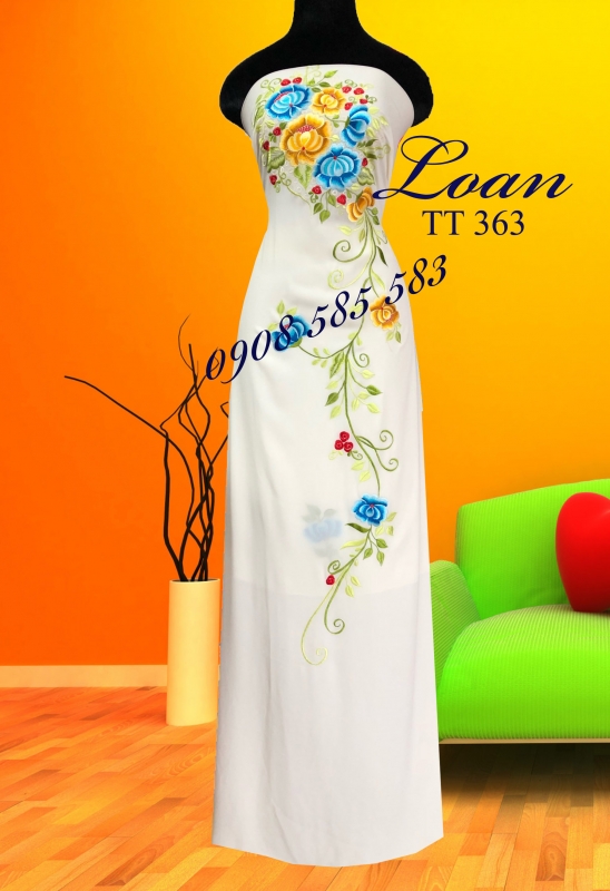 Vải áo dài thêu hoa dây