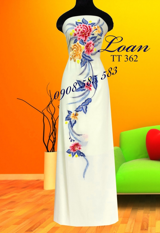 Vải áo dài thêu hoa dây