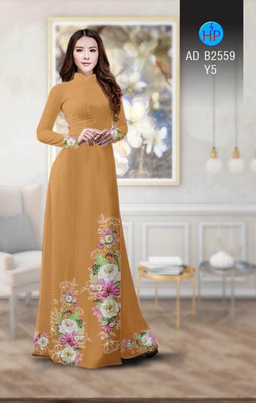 Vải áo dài hoa dây hai bên