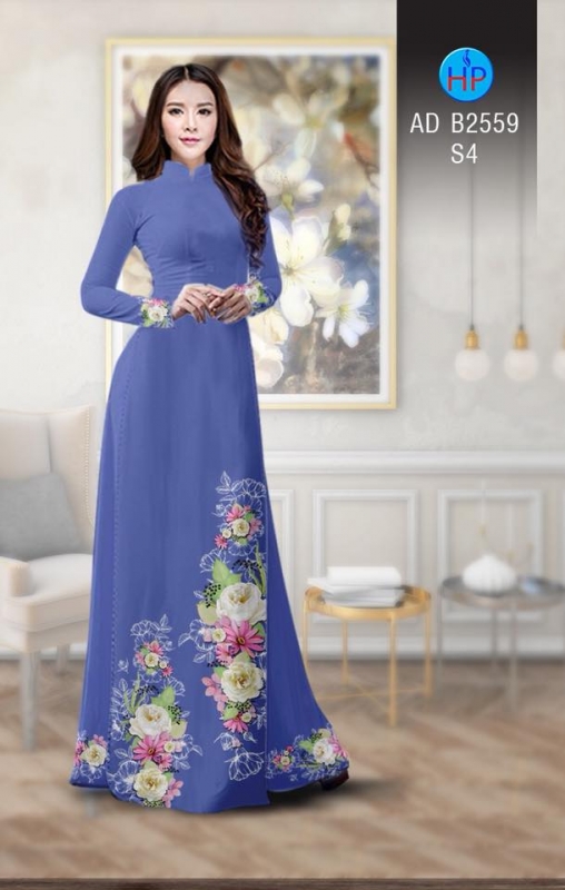 Vải áo dài hoa dây hai bên