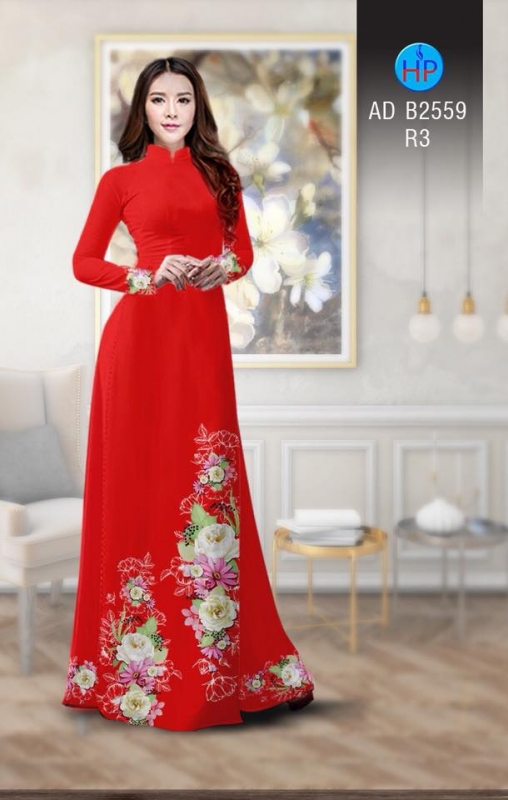 Vải áo dài hoa dây hai bên